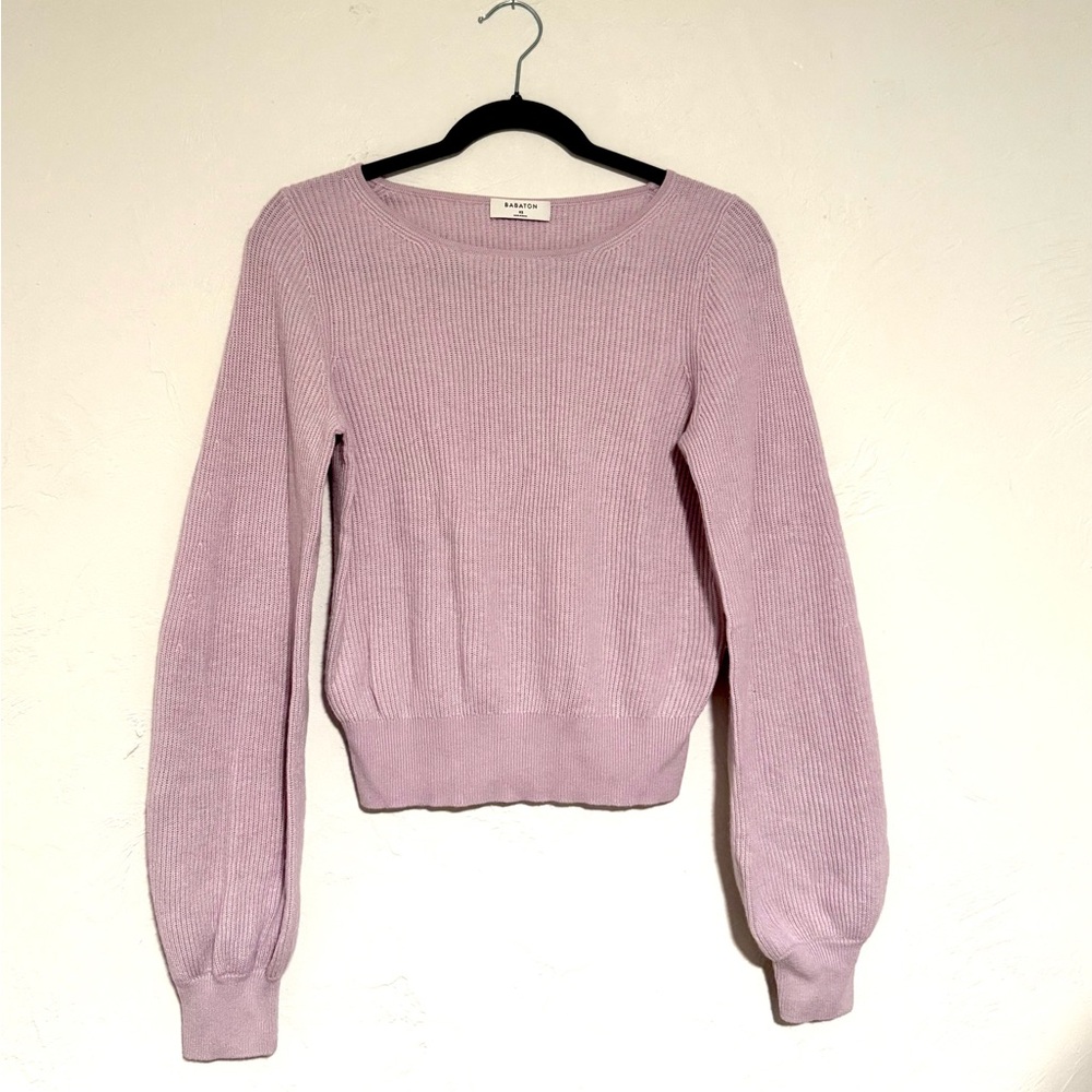 Babaton Aritzia light purple balloon sleeve ribbed knit sweater